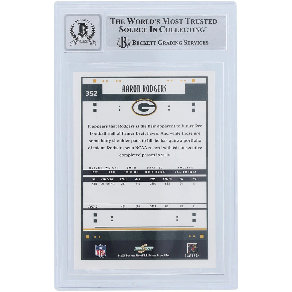 Aaron Rodgers Signed 2005 Score #352 Rookie Card | Beckett Authenticated 10