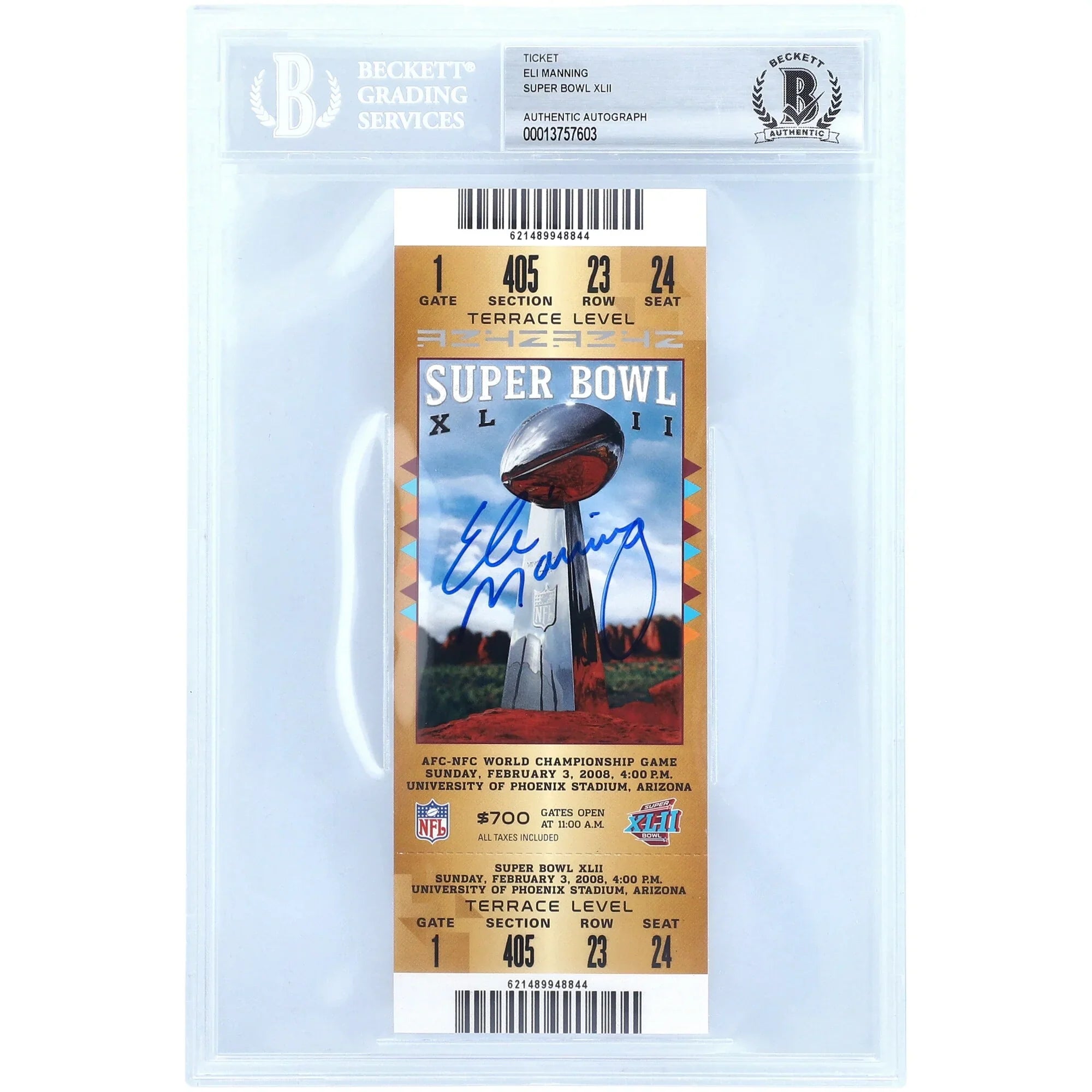 Eli Manning Signed Super Bowl XLII Ticket | Giants