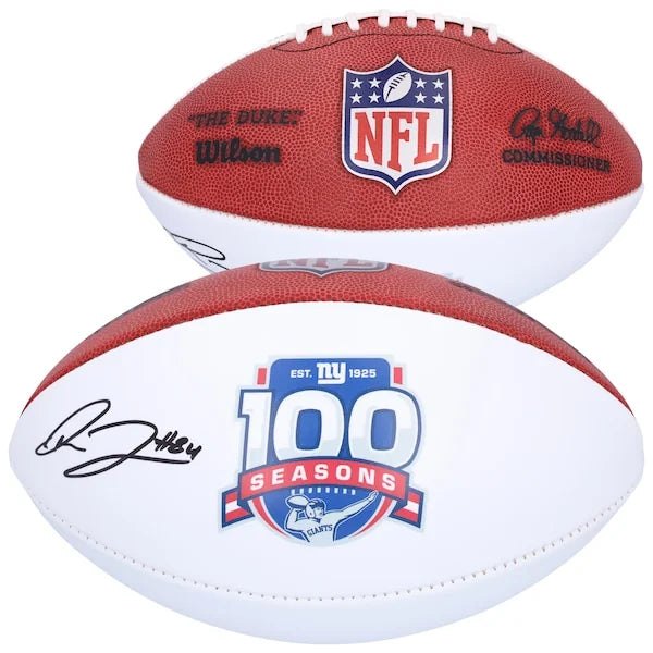 New York Giants Theo Johnson  Autographed Fanatics Authentic Wilson 100th Season White Panel Football - F2
