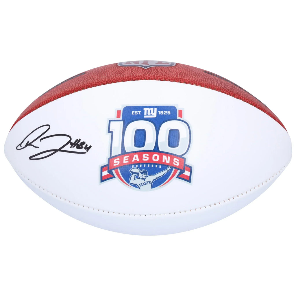 New York Giants Theo Johnson  Autographed Fanatics Authentic Wilson 100th Season White Panel Football - F2
