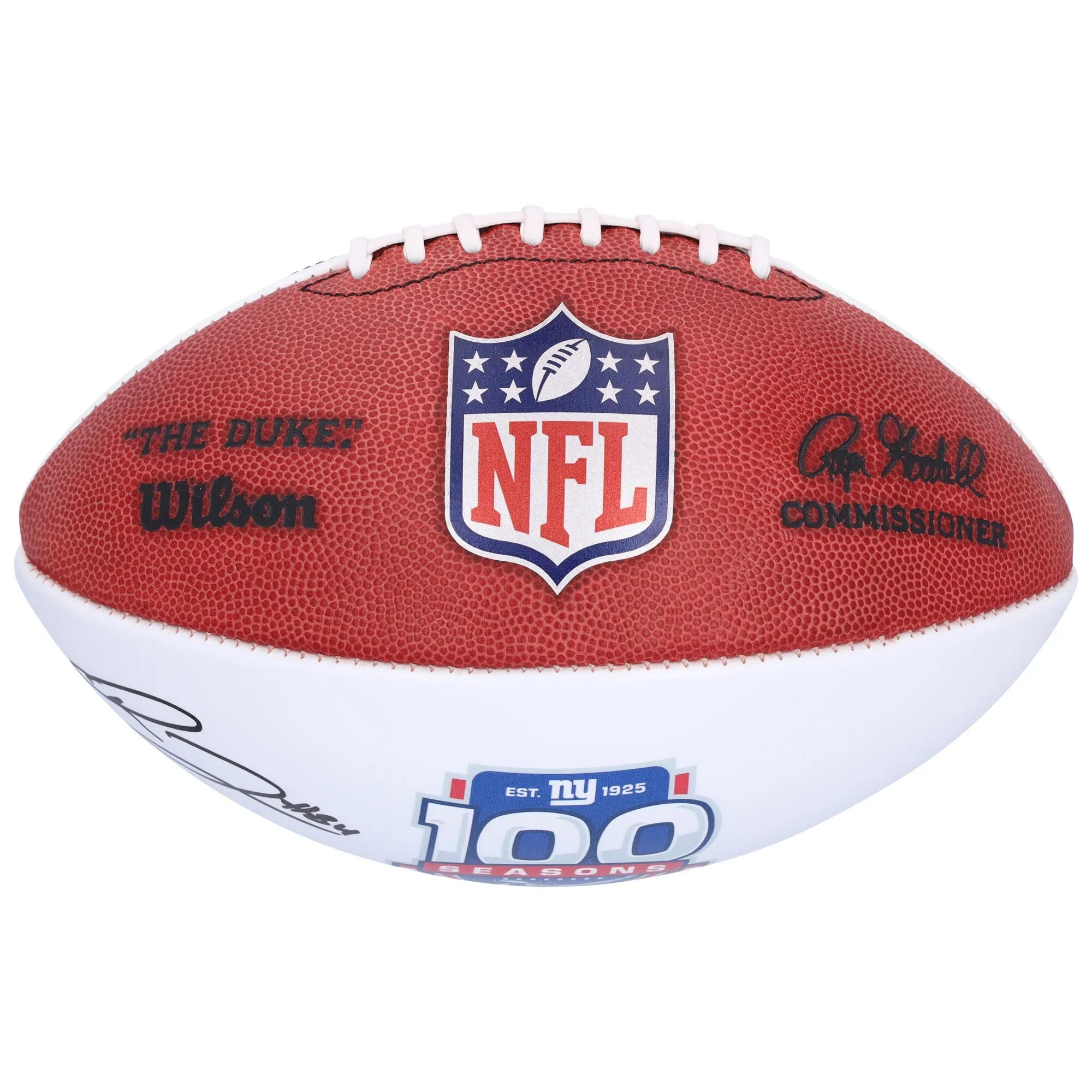 New York Giants Theo Johnson  Autographed Fanatics Authentic Wilson 100th Season White Panel Football - F2
