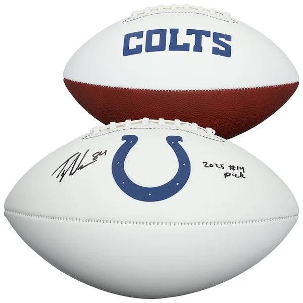 Tyler Warren Signed Colts Football | 2025 #14 Pick Inscription