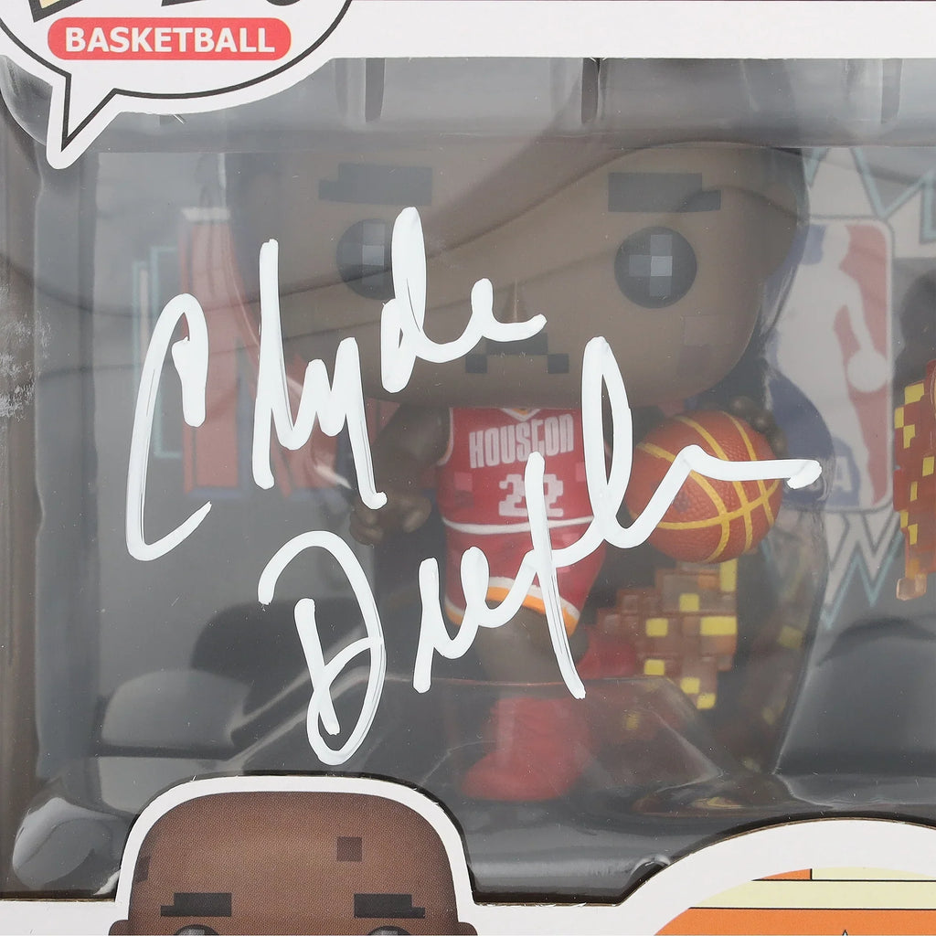 Clyde Drexler & Hakeem Olajuwon Signed Rockets Funko Pop | Authenticated