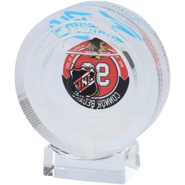 Connor Bedard Signed NHL Debut Crystal Puck | Blackhawks