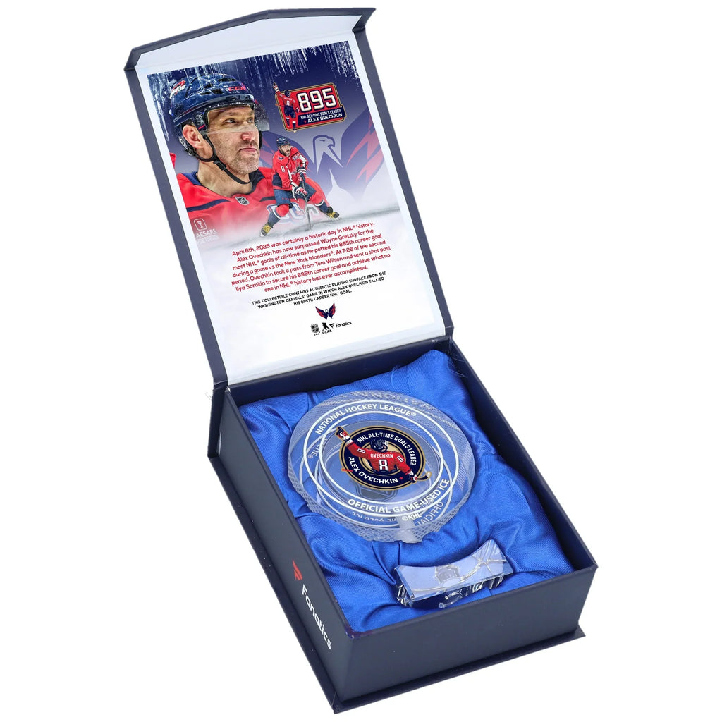Alex Ovechkin Signed 895th Goal Crystal Puck | Game-Used Ice