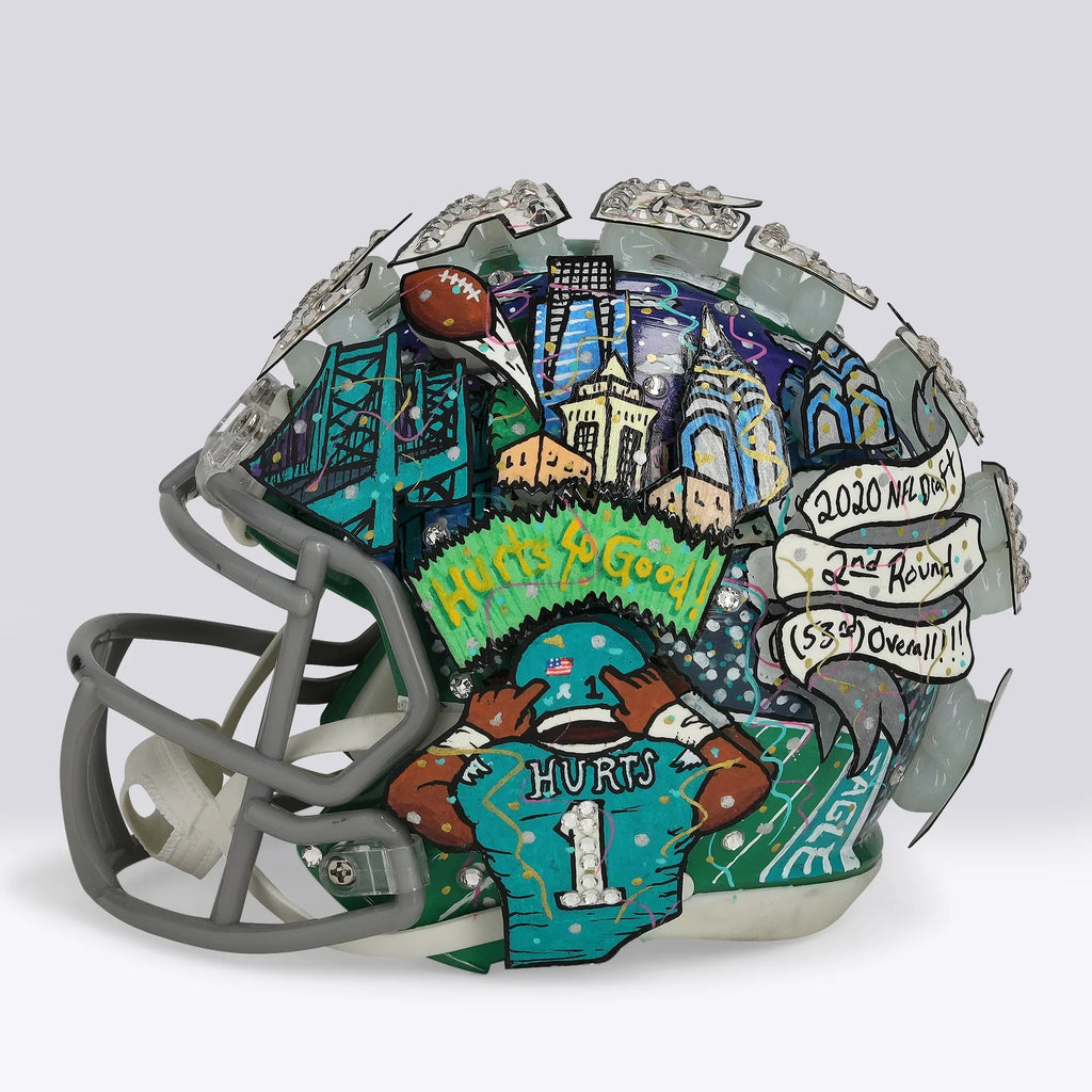 Jalen Hurts Signed Kelly Green Mini Helmet | Charles Fazzino Art