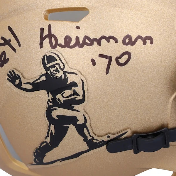 Jim Plunkett Signed Gold Heisman Speed Mini Helmet | Heisman '70 Inscription
