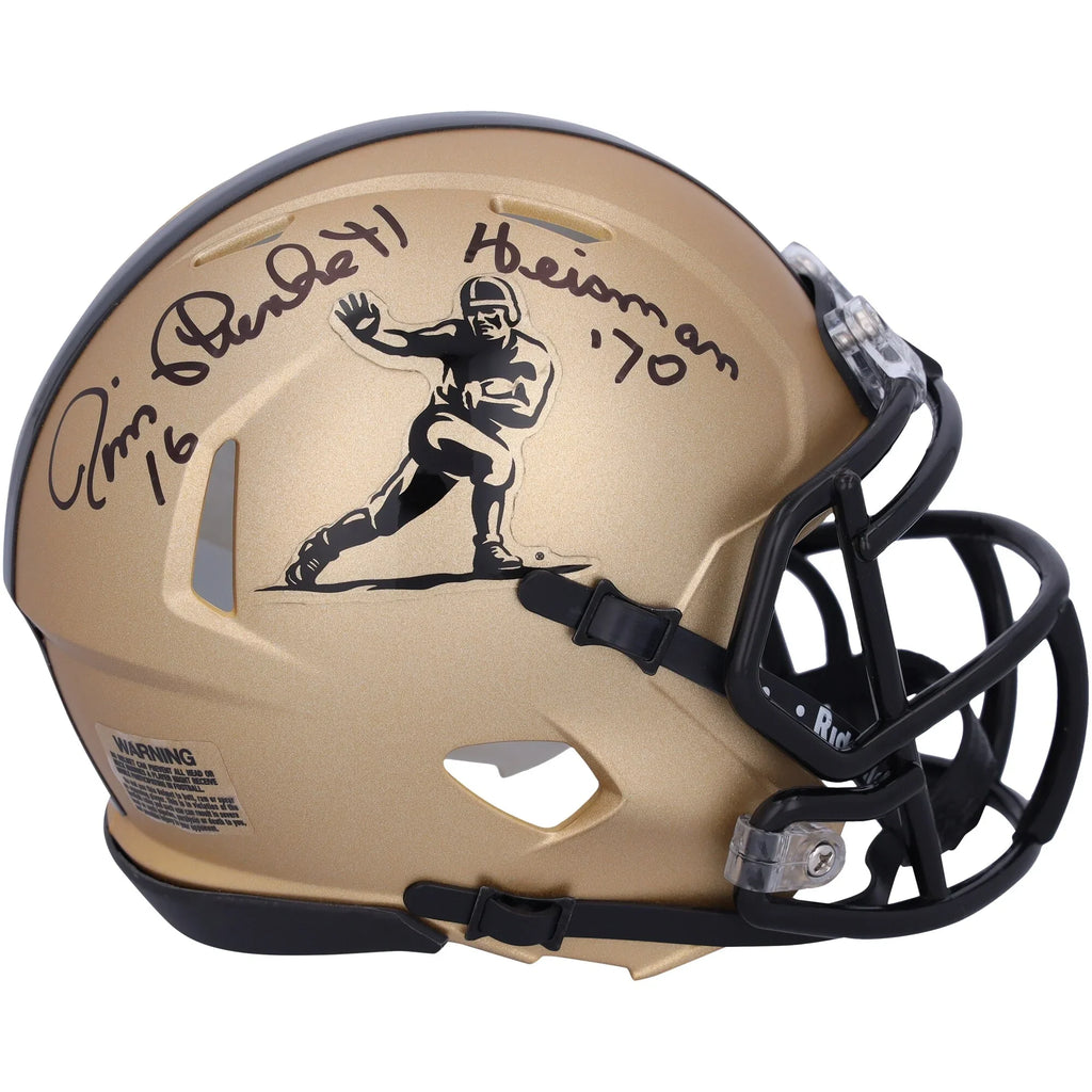 Jim Plunkett Signed Gold Heisman Speed Mini Helmet | Heisman '70 Inscription
