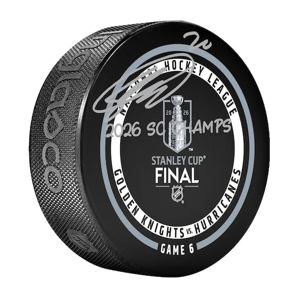 Sebastian Aho Carolina Hurricanes Autographed 2026 Stanley Cup Champions Official Game Puck with "2026 SC Champs" Inscription - S