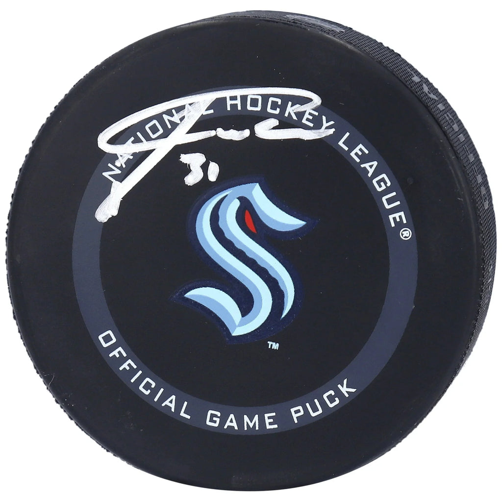 Philipp Grubauer Signed Seattle Kraken Official Game Puck | Authenticated