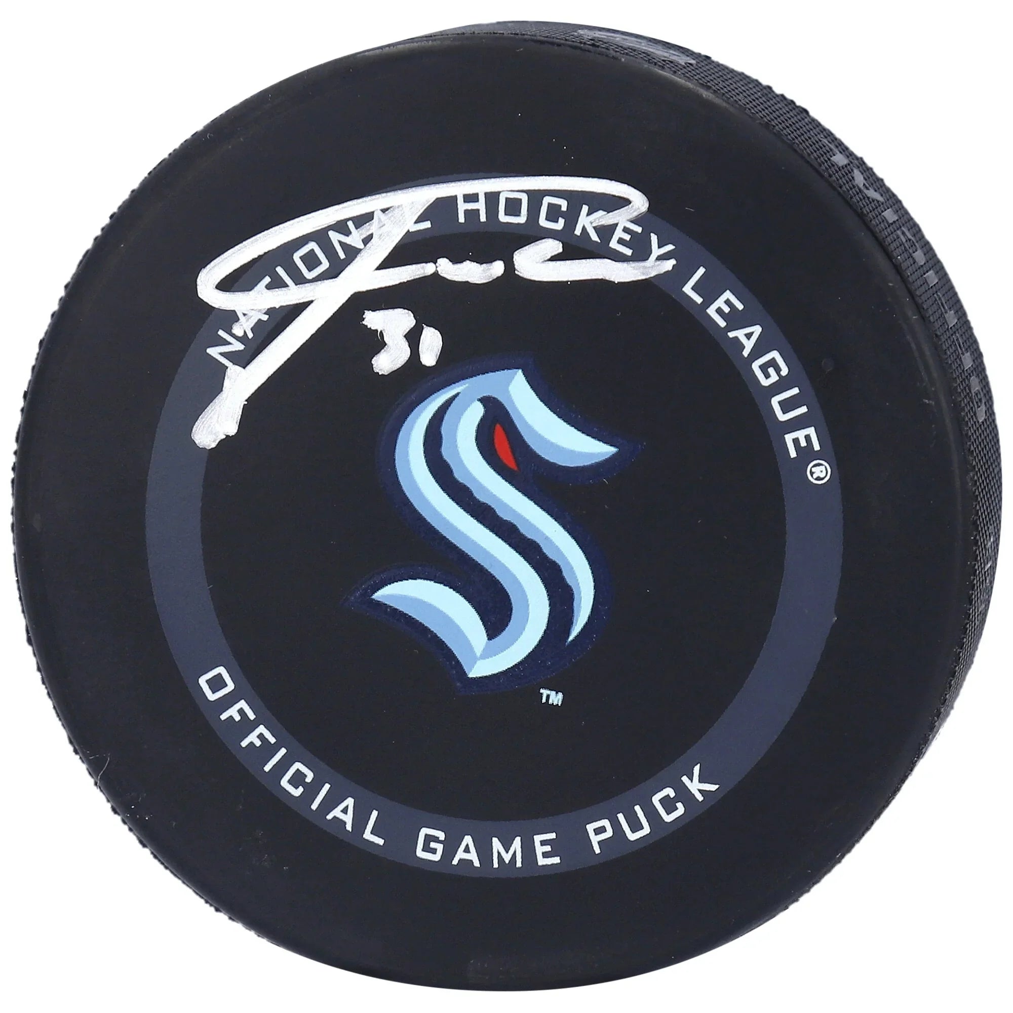 Philipp Grubauer Signed Seattle Kraken Official Game Puck | Authenticated