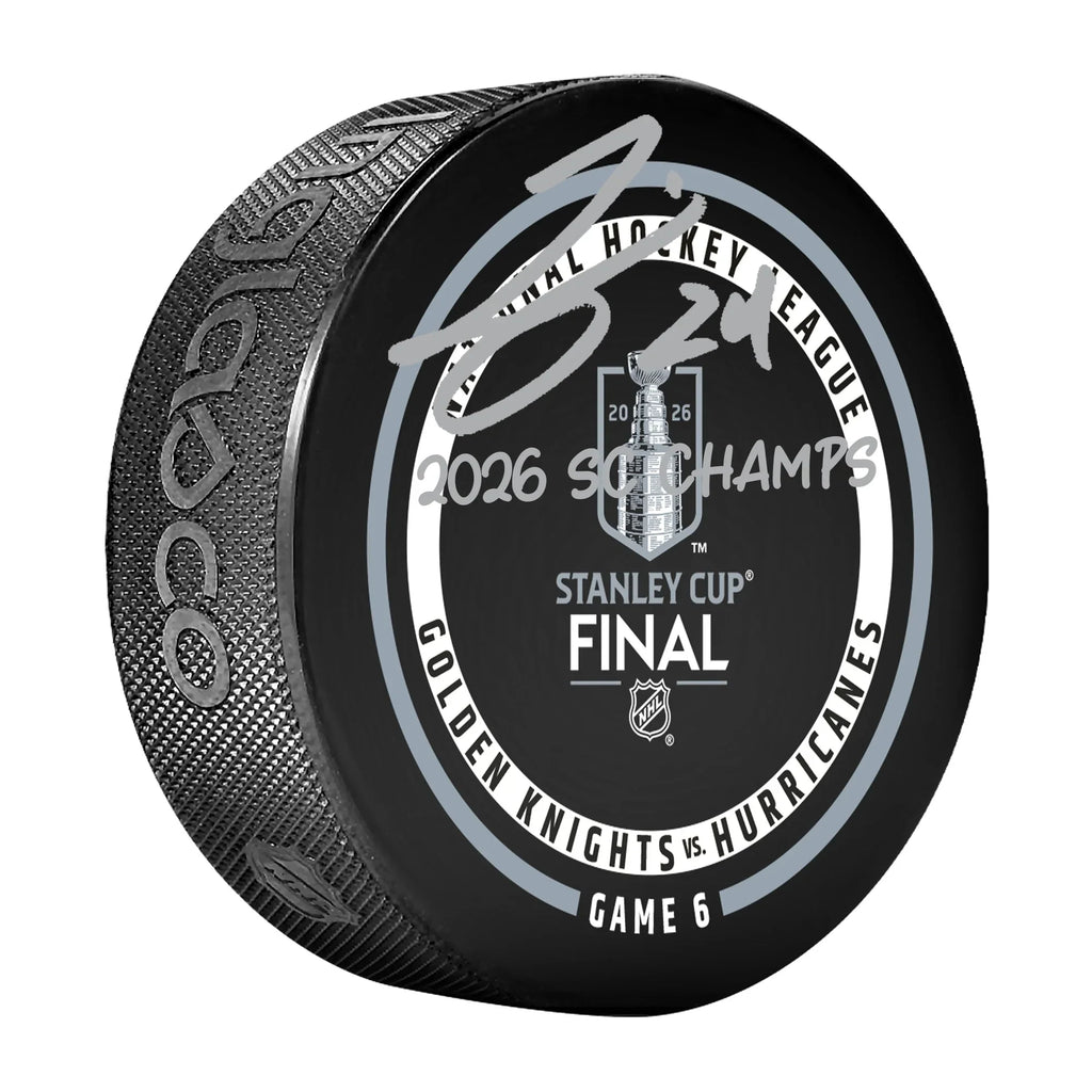 Seth Jarvis Carolina Hurricanes Autographed Fanatics Authentic 2026 Stanley Cup Champions Official Game Puck with "2026 SC Champs" Inscription - F