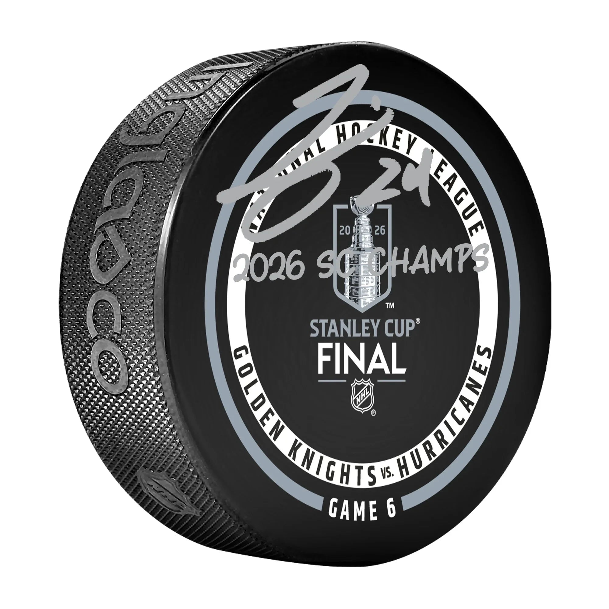 Seth Jarvis Carolina Hurricanes Autographed Fanatics Authentic 2026 Stanley Cup Champions Official Game Puck with "2026 SC Champs" Inscription - F