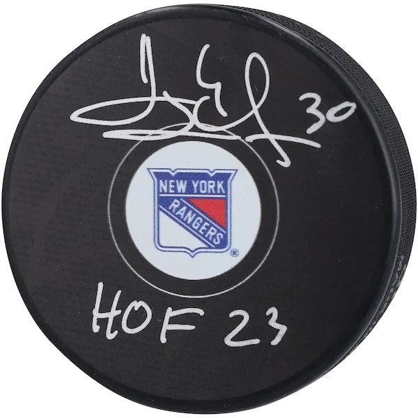 Henrik Lundqvist Signed Hockey Puck | HOF 23 Inscription