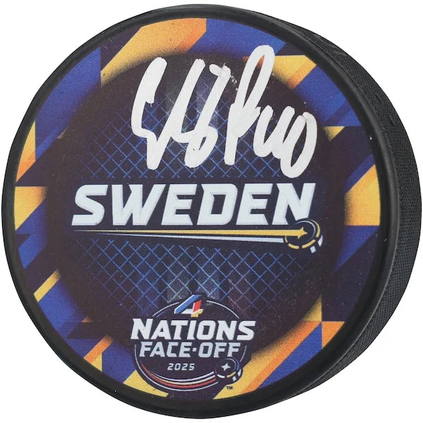 Elias Pettersson Signed Team Sweden 4 Nations Face-Off Hockey Puck | Authenticated