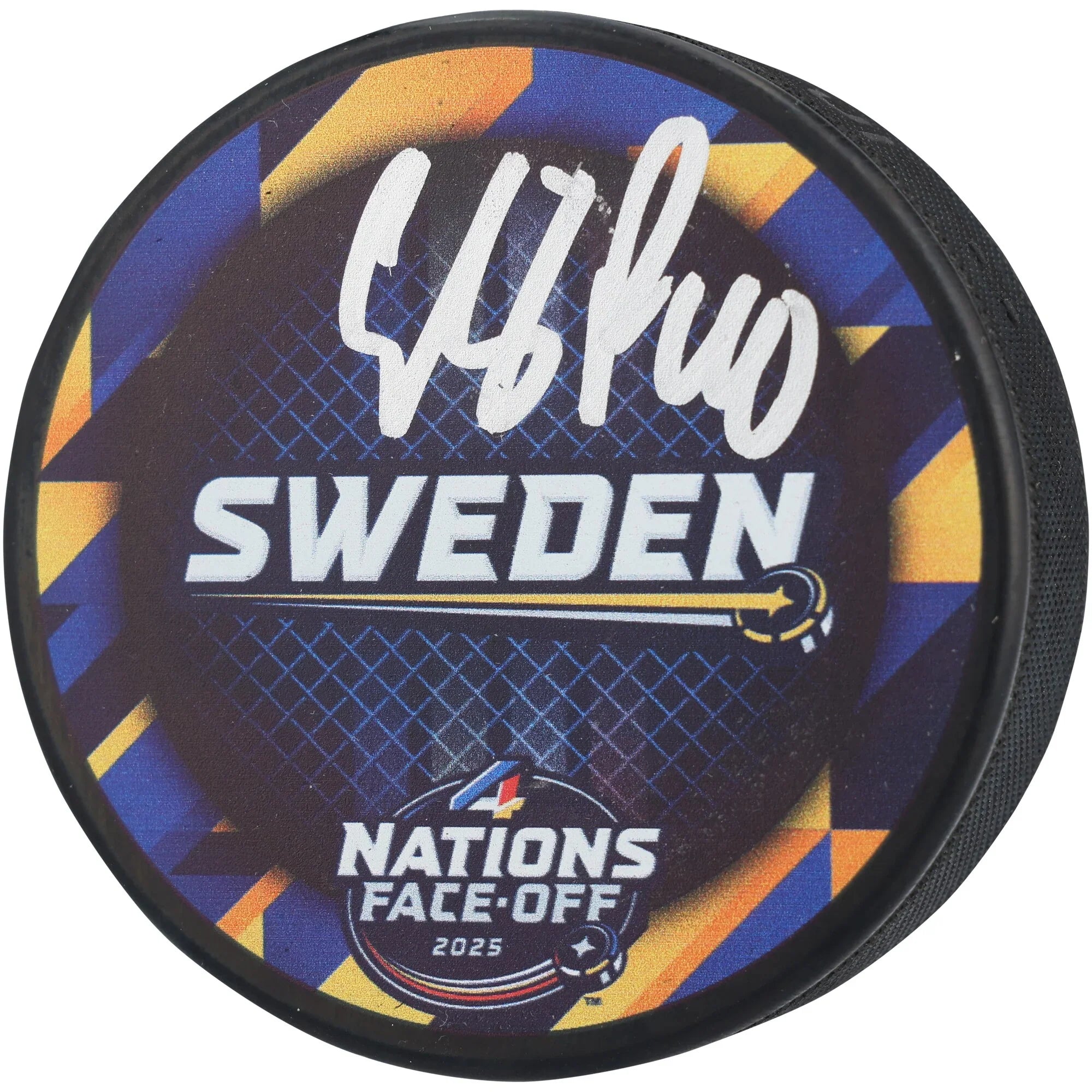 Elias Pettersson Signed Team Sweden 4 Nations Face-Off Hockey Puck | Authenticated