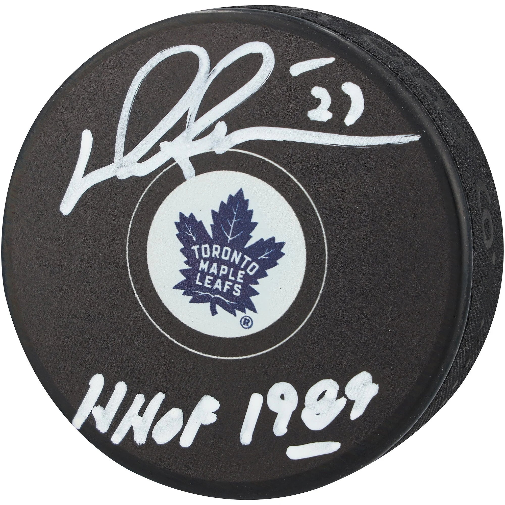 Darryl Sittler Signed Toronto Maple Leafs Hockey Puck | HOF 1989 Inscription