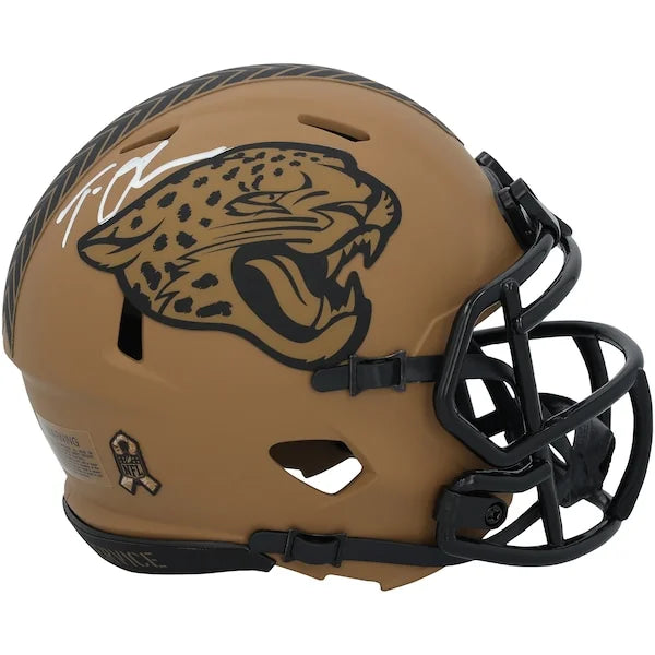 Jacksonville Jaguars Trevor Lawrence Autographed Riddell 2023 Salute To Service Speed Mini Helmet - F2