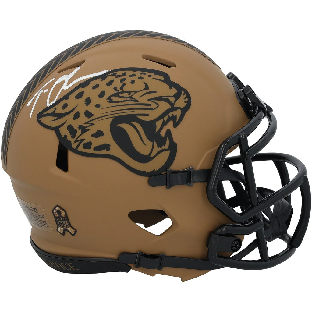 Jacksonville Jaguars Trevor Lawrence Autographed Riddell 2023 Salute To Service Speed Mini Helmet - F2