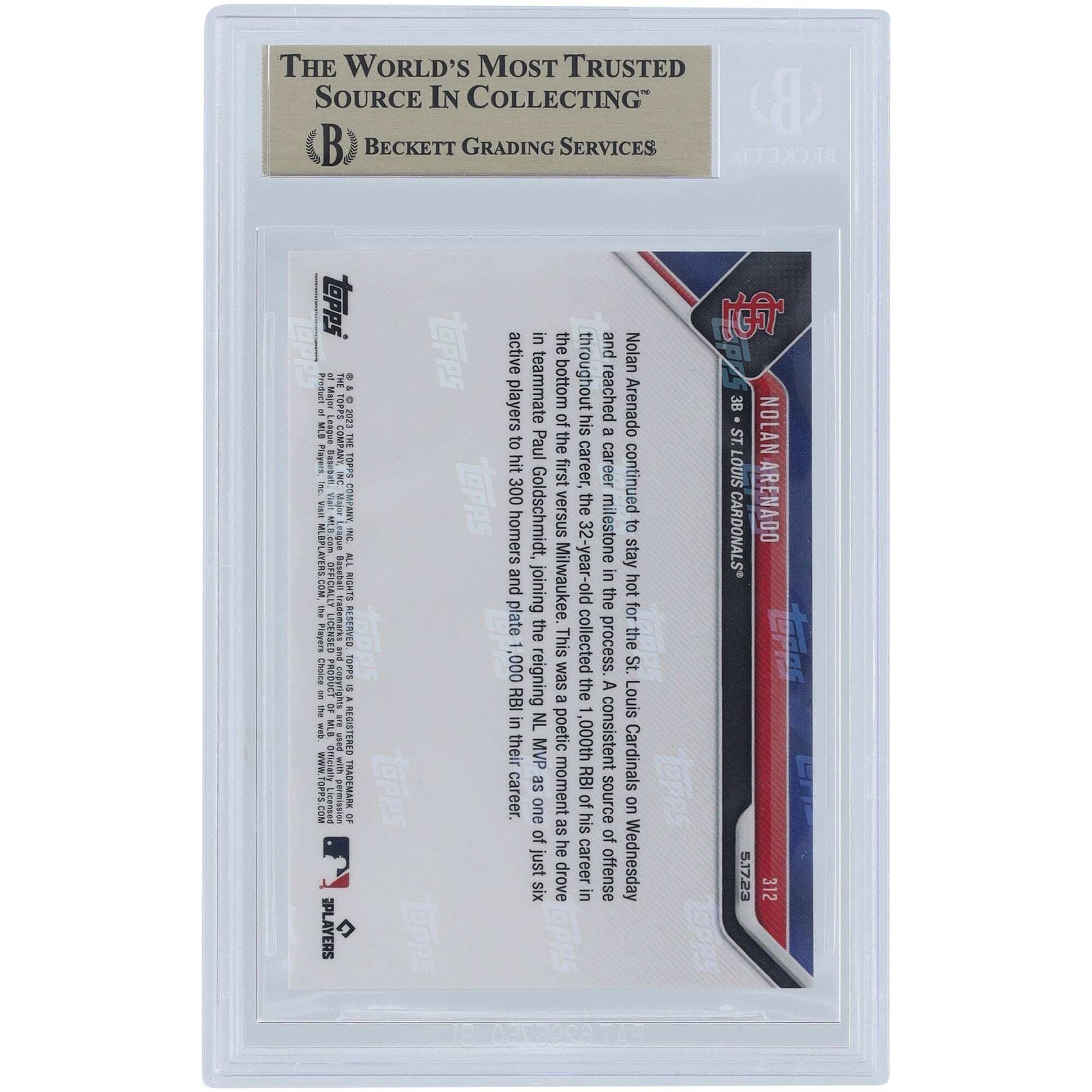 Nolan Arenado St. Louis Cardinals 2023 Topps Now 1,000 RBI #312 BGS Authenticated 9.5 Card