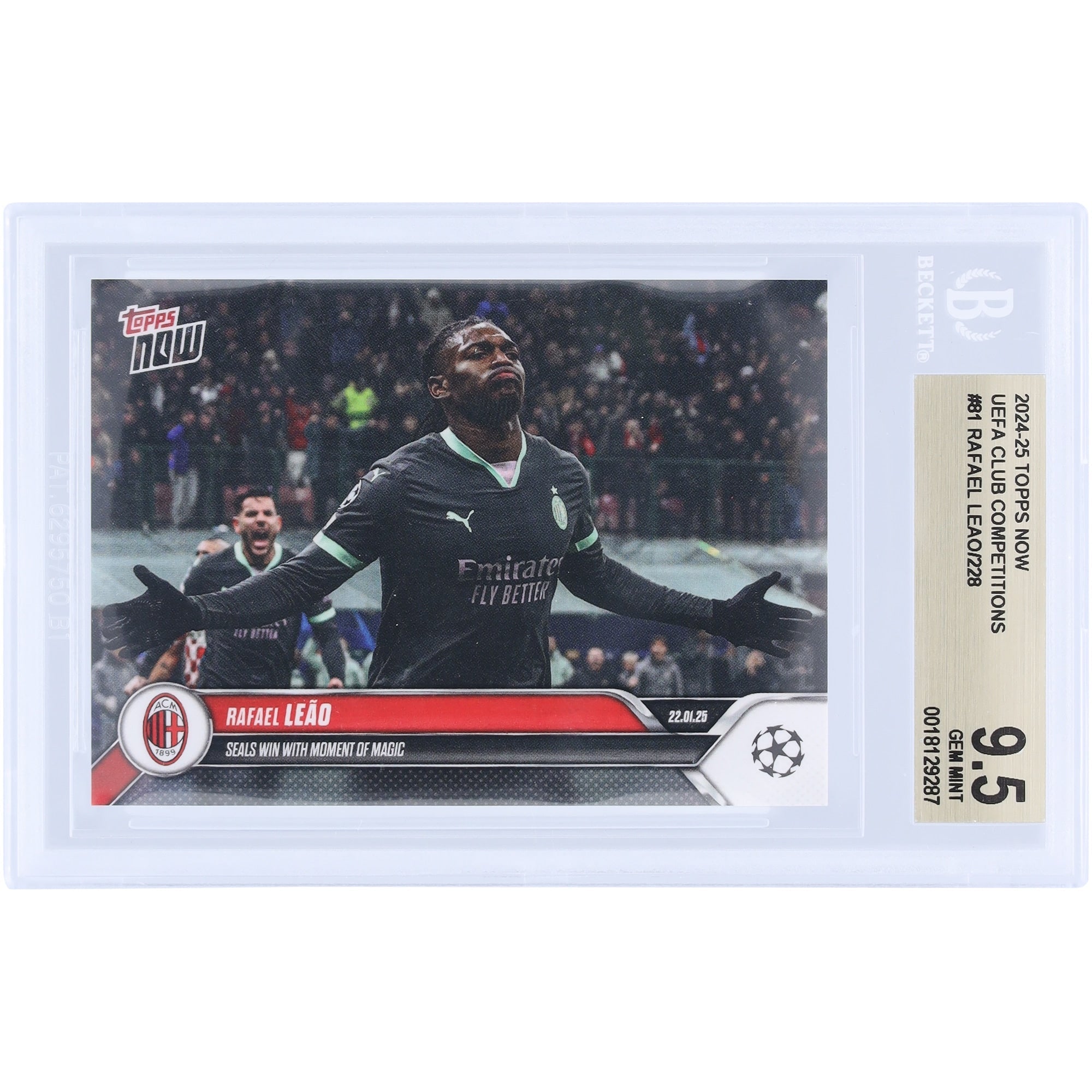 Rafael LeÃ£o AC Milan 2024-25 Topps Now Seals Win With Moment Of Magic #81 BGS Authenticated 9.5 Card