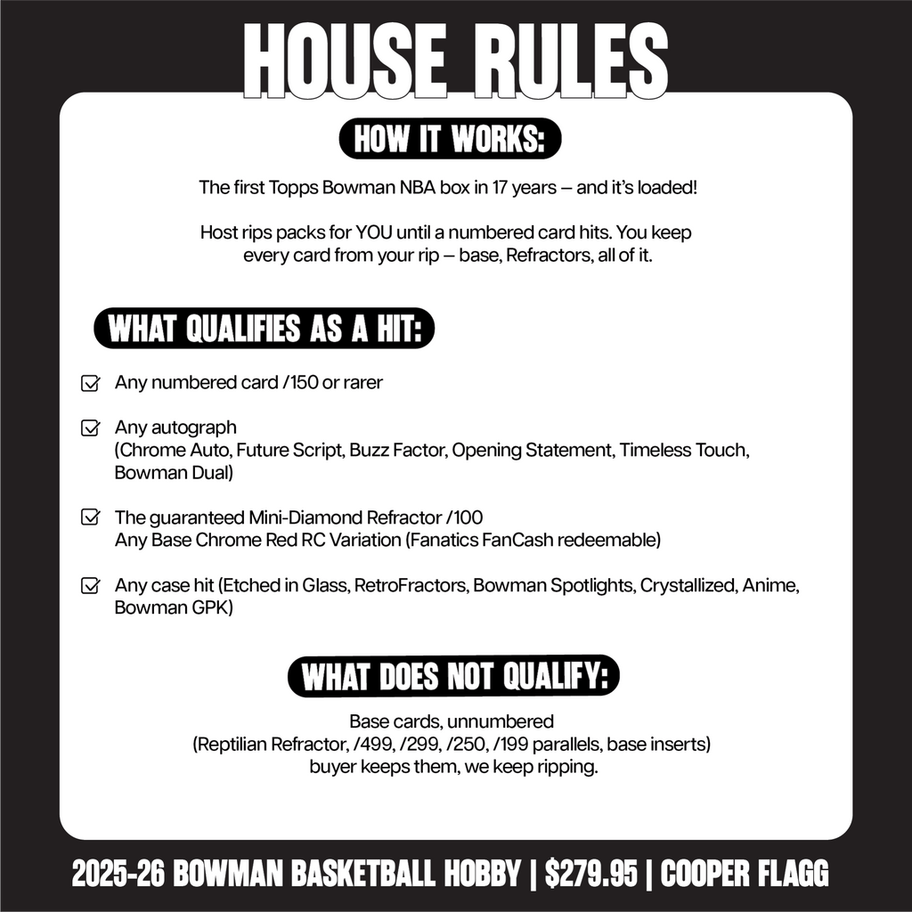 RIP TIL YOU HIT | 2025-26 Bowman Basketball Hobby | $299.95 | Cooper Flagg