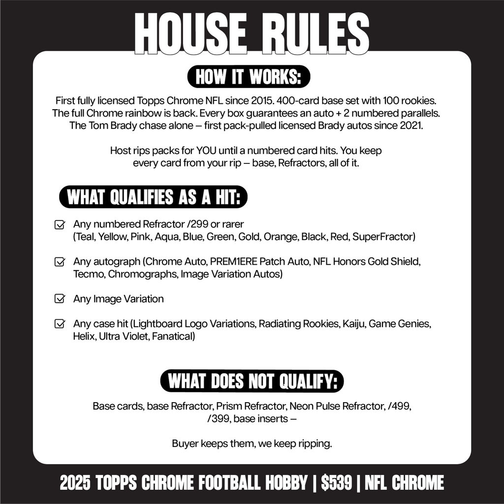 RIP TIL YOU HIT | 2025 Topps Chrome Football Hobby | $359| NFL Chrome