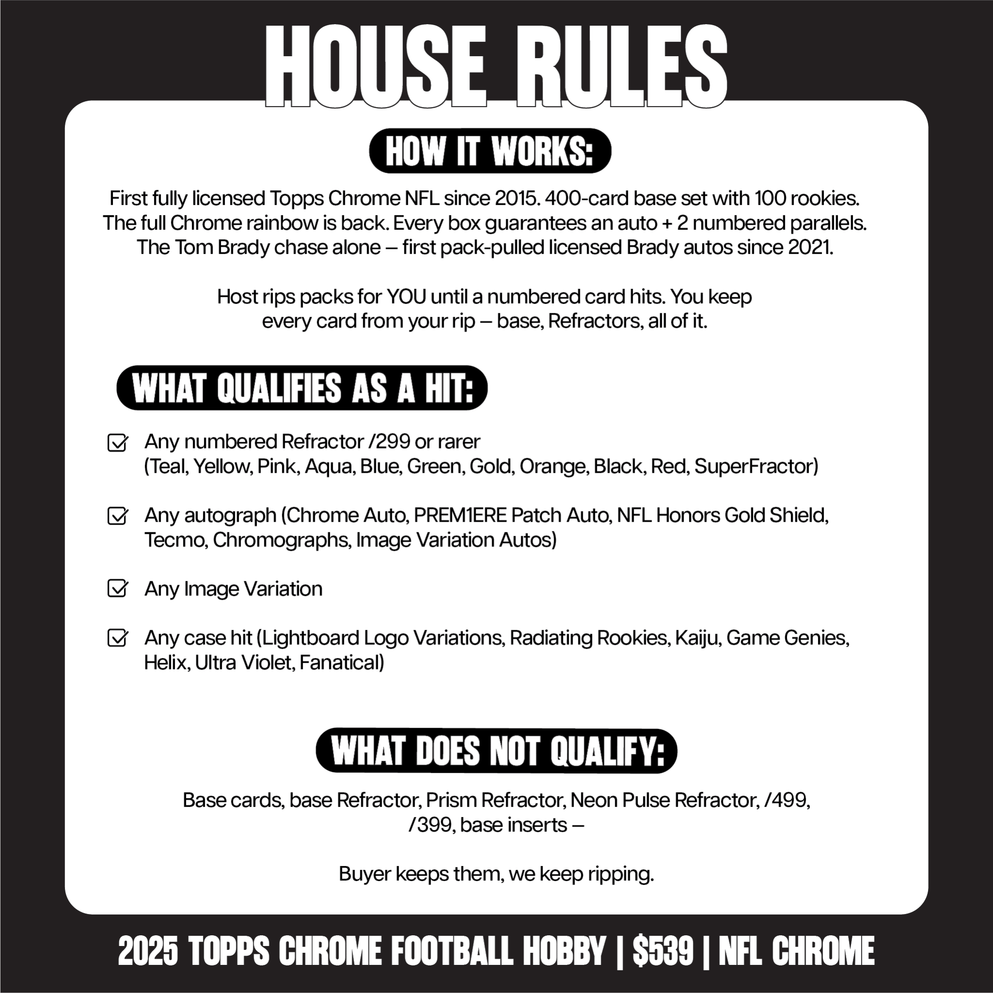 RIP TIL YOU HIT | 2025 Topps Chrome Football Hobby | $359| NFL Chrome LV