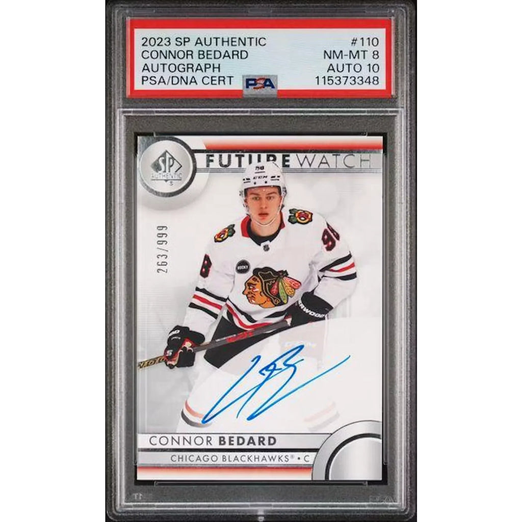 Connor Bedard Signed 2023-24 UD SP Authentic Future Watch Card | PSA 8 Auto 10