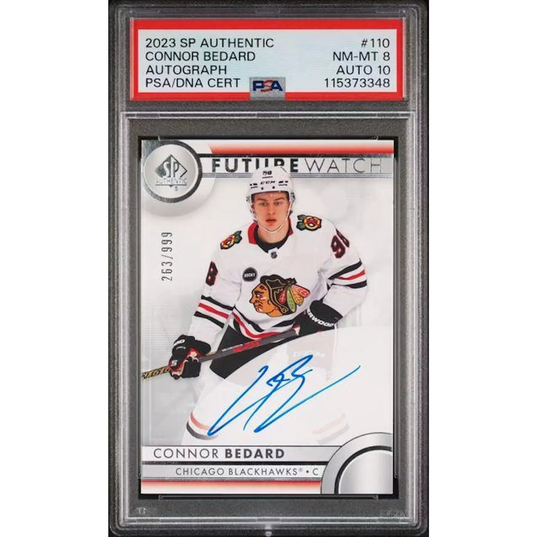 Connor Bedard Signed 2023-24 UD SP Authentic Future Watch Card | PSA 8 Auto 10