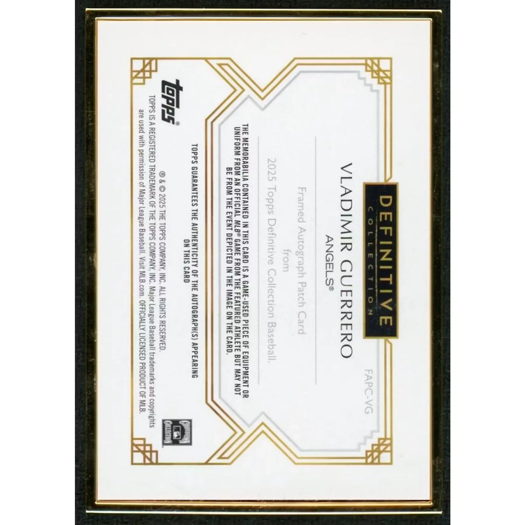 Vladimir Guerrero Jr Signed 2025 Topps Definitive Card | Gold Framed Patch Auto 1/1