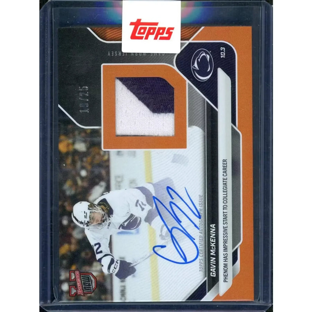 Gavin McKenna Signed 2025 Bowman University Now Card | Orange Patch Auto/25