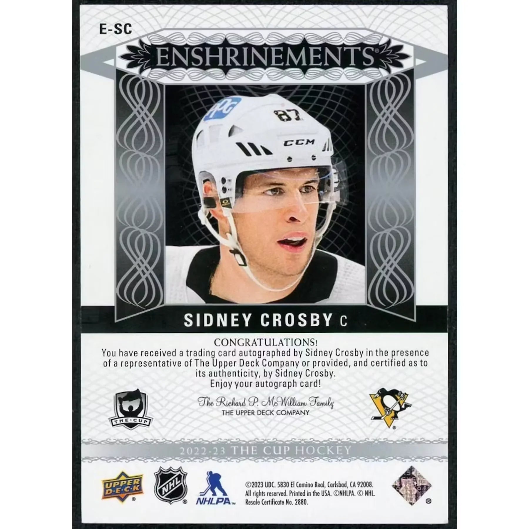 2022-23 Sidney Crosby Signed The Cup Enshrinements Card | Auto/25