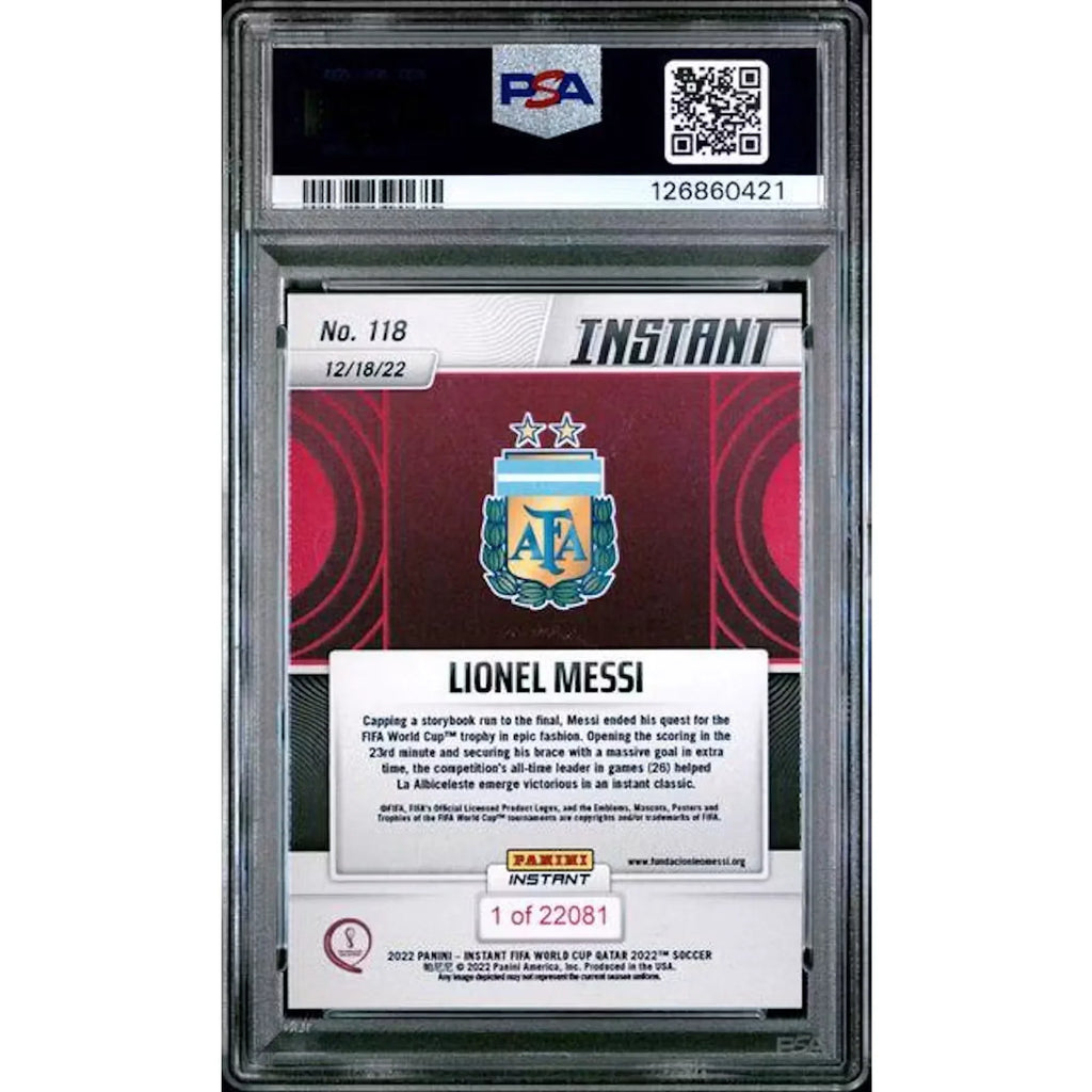 Lionel Messi Signed 2022 Panini Instant FIFA World Cup #118 | PSA 9