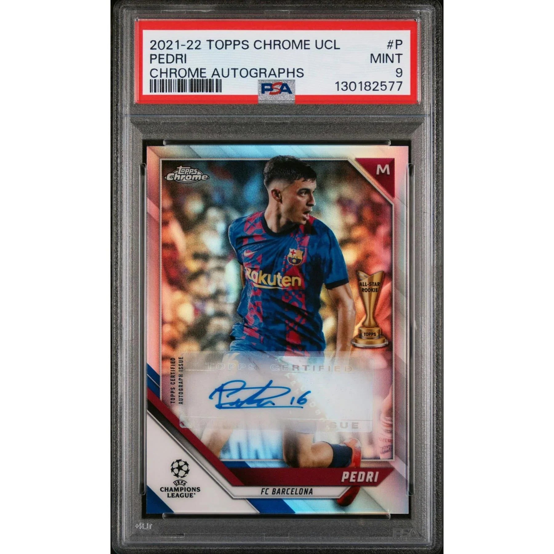 Pedri Signed 2021-22 Topps Chrome UCL Card | PSA 9