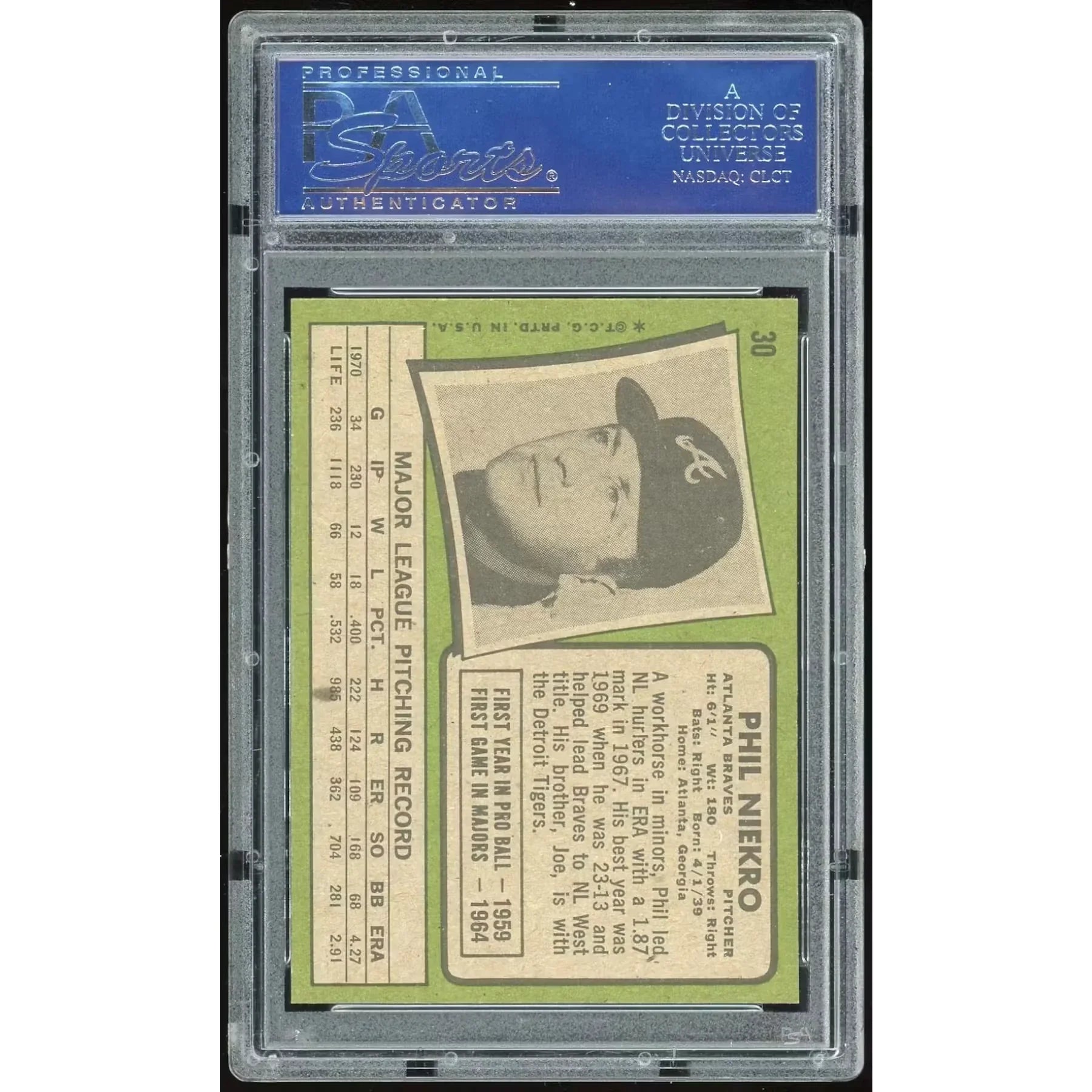 Phil Niekro 1971 Topps #30 Baseball Card | PSA 8.5