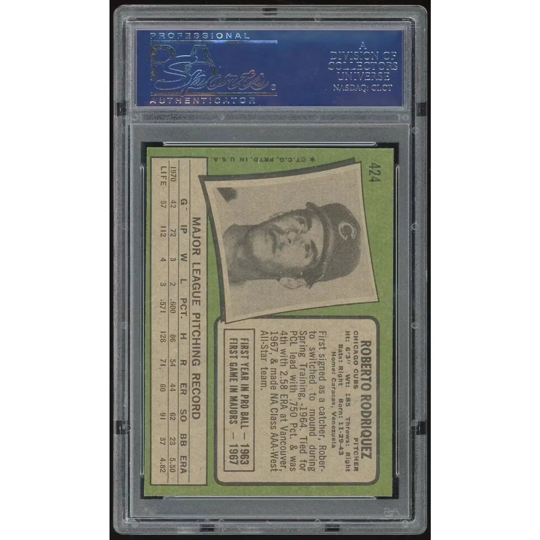 1971 Topps #424 Roberto Rodriguez Baseball Card | PSA 8.5