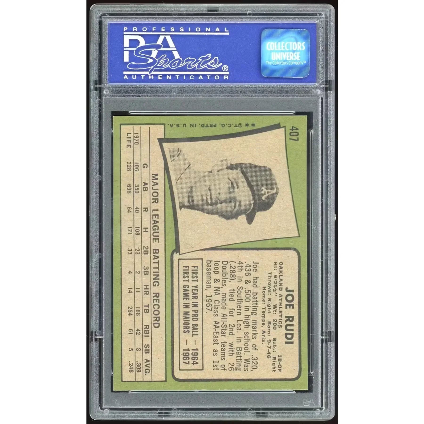 Joe Rudi 1971 Topps #407 Baseball Card | PSA 8
