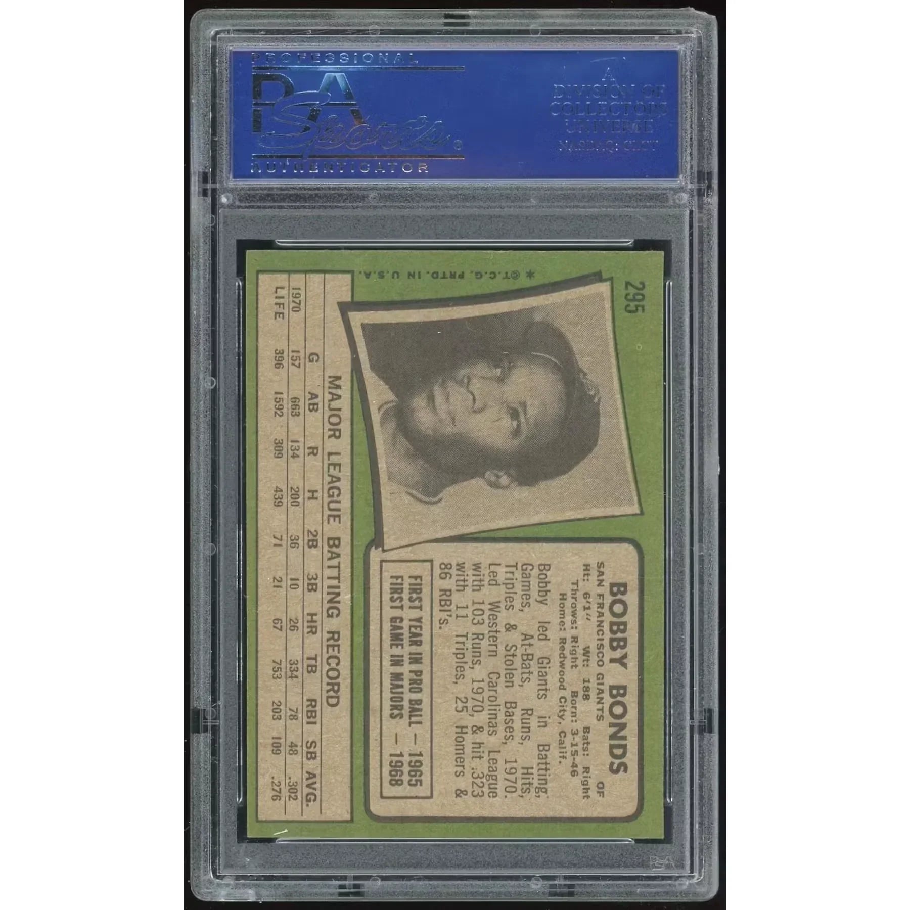 Bobby Bonds 1971 Topps #295 Baseball Card | PSA 8.5