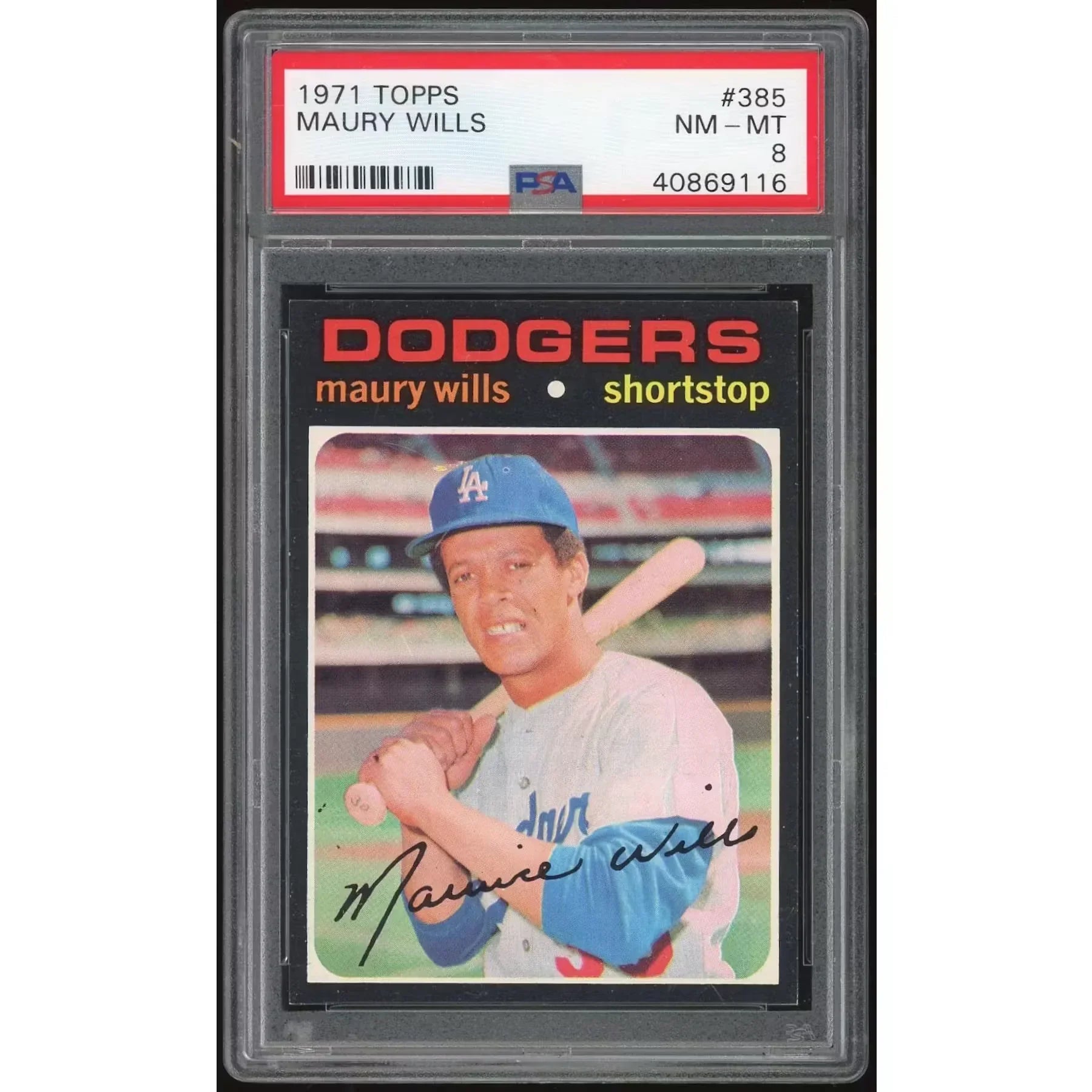 Maury Wills 1971 Topps #385 Baseball Card | PSA 8