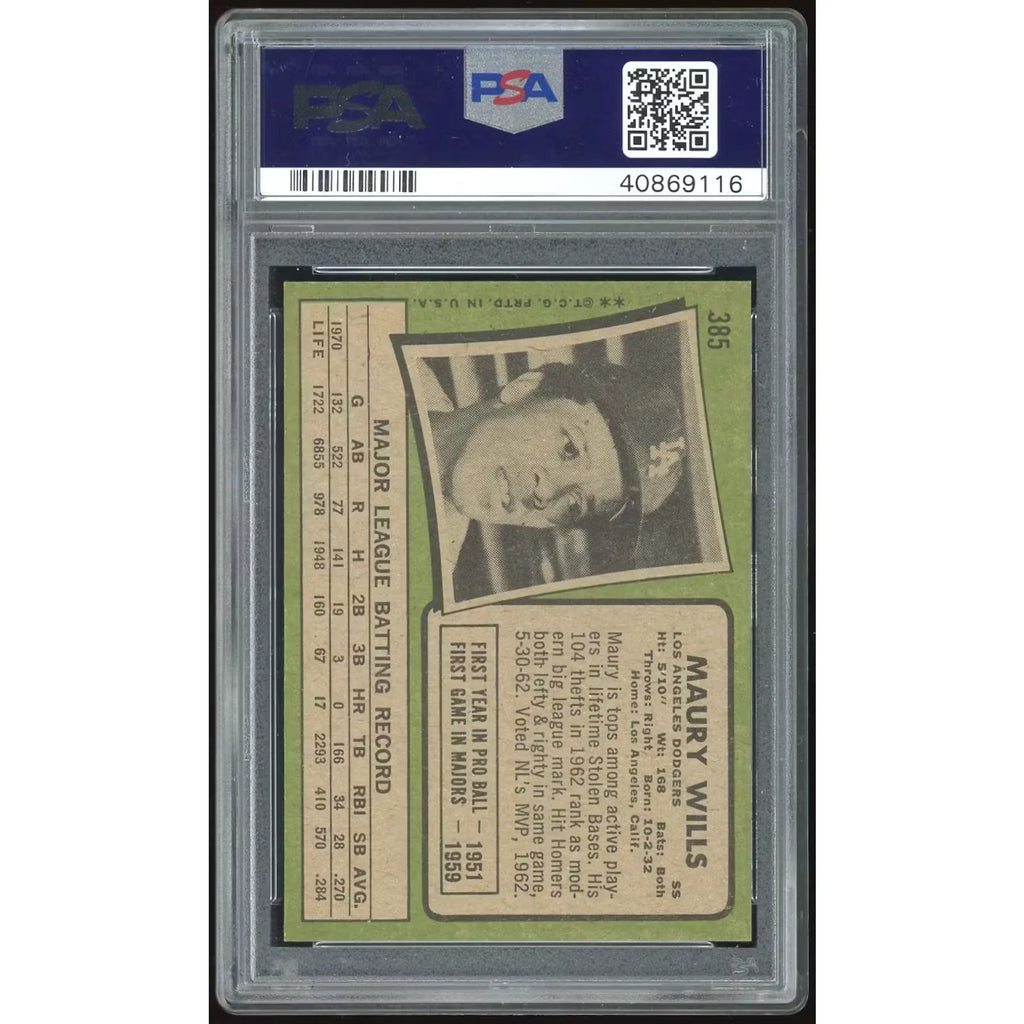 Maury Wills 1971 Topps #385 Baseball Card | PSA 8