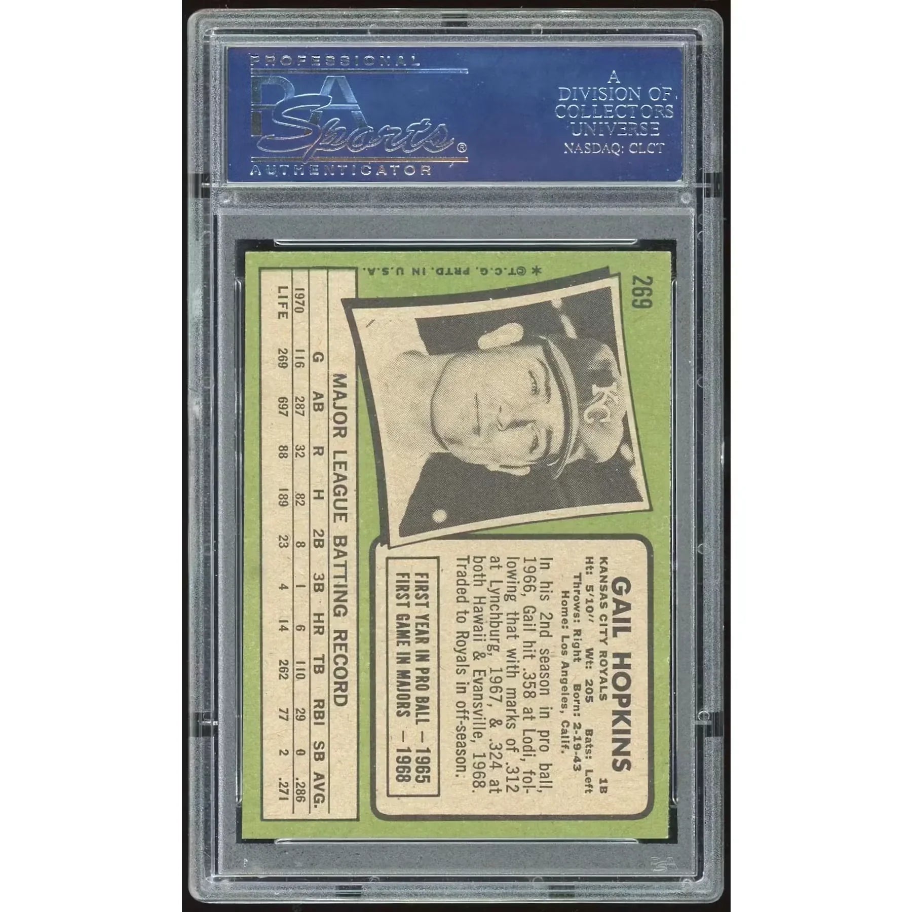 1971 Topps #269 Gail Hopkins Baseball Card | PSA 8.5