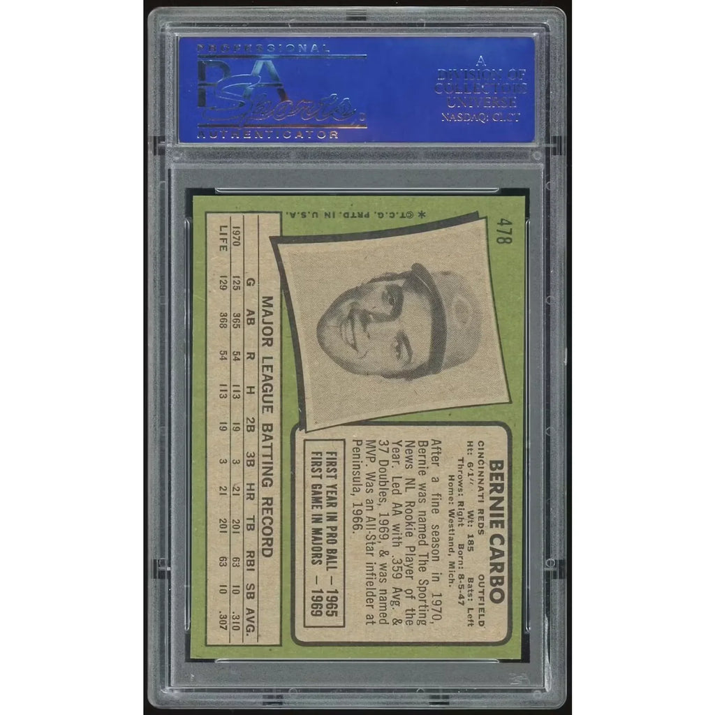 Bernie Carbo 1971 Topps #478 Baseball Card | PSA 8