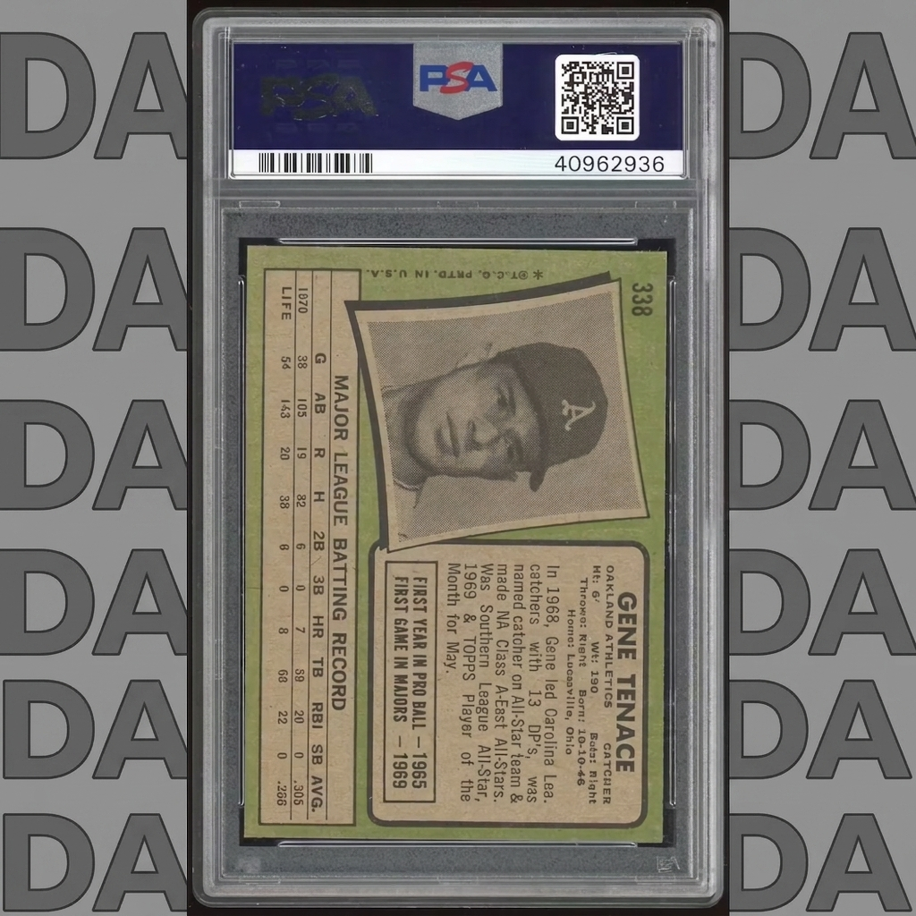 Gene Tenace 1971 Topps #338 Baseball Card | PSA 8