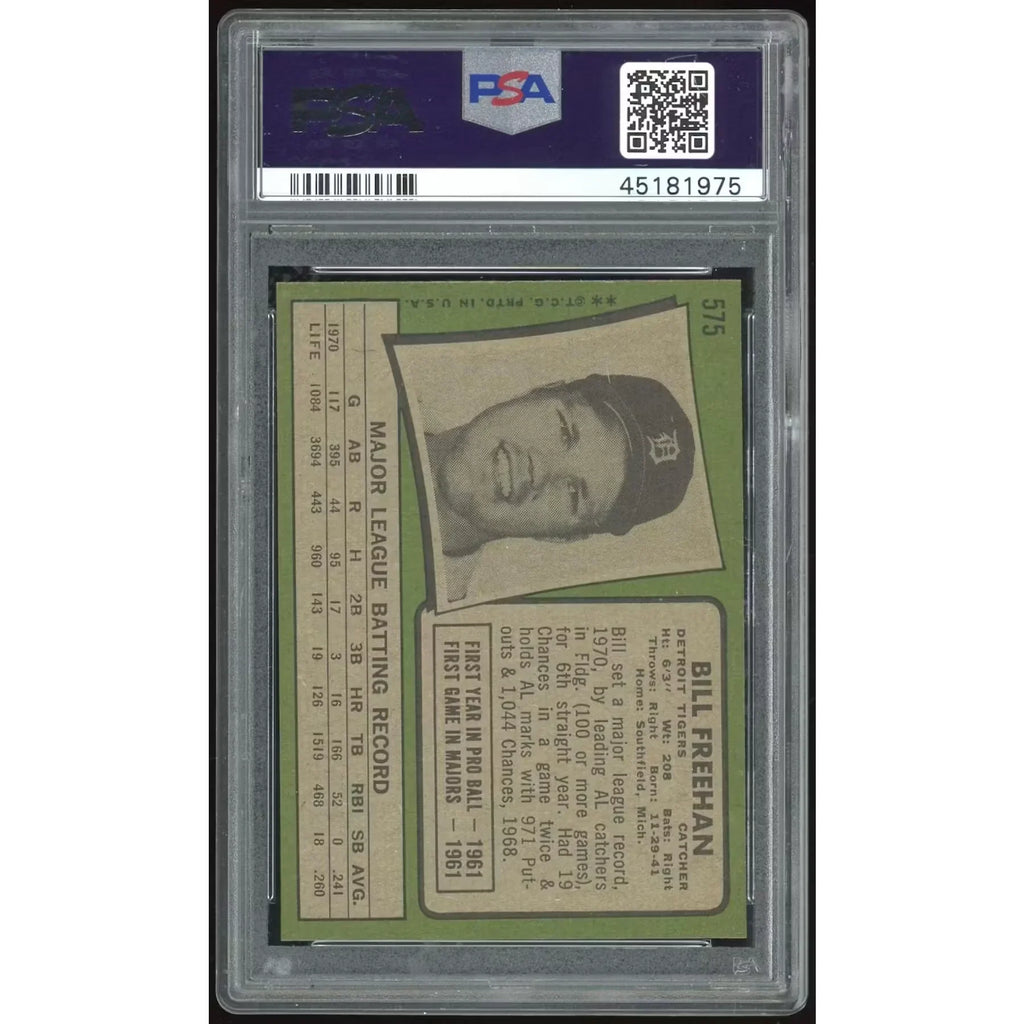 Bill Freehan 1971 Topps #575 Baseball Card | PSA 8 1975