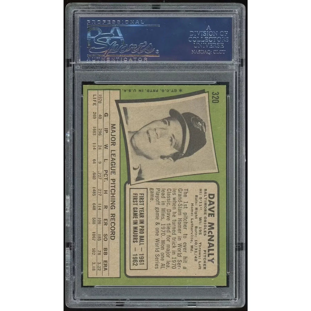 Dave McNally 1971 Topps #320 Baseball Card | PSA 8