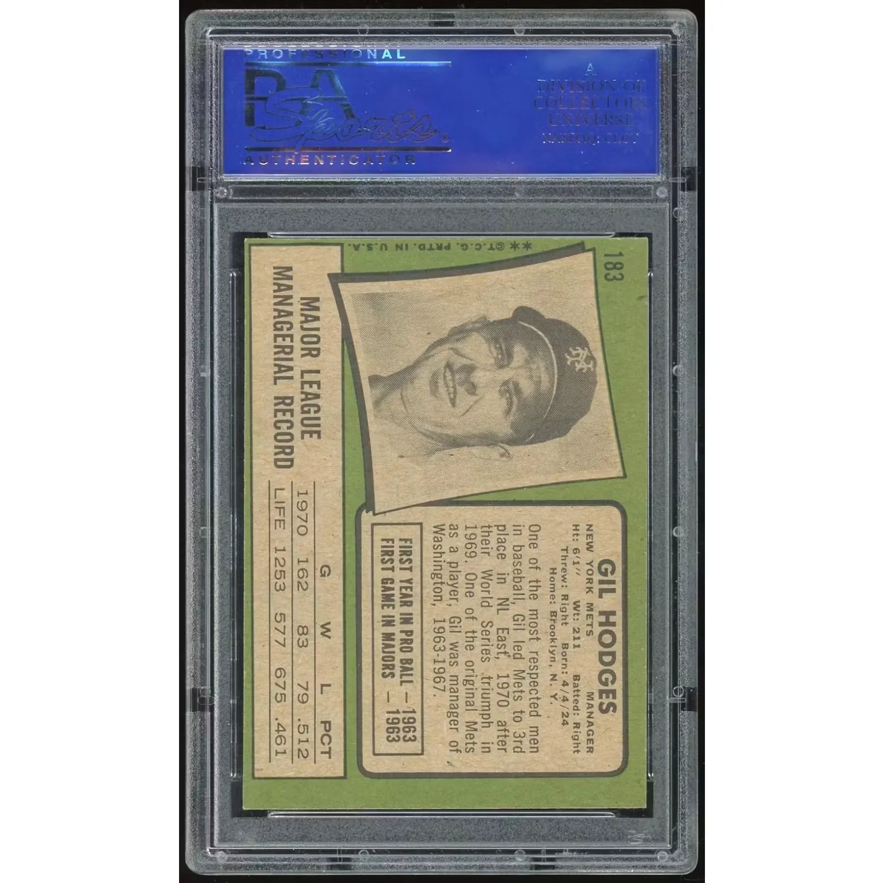 Gil Hodges 1971 Topps #183 Baseball Card | PSA 8