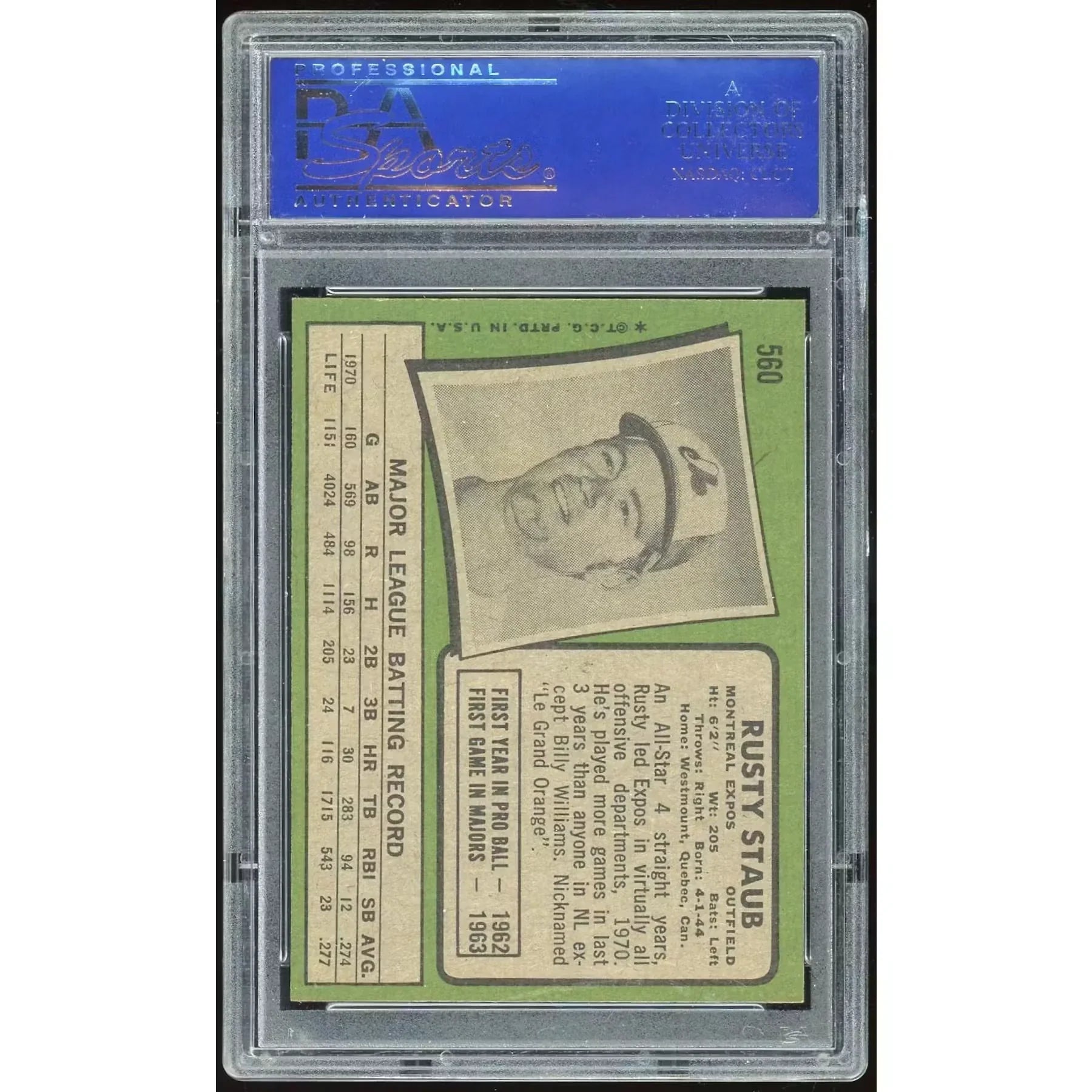 Rusty Staub 1971 Topps #560 Card | PSA 8