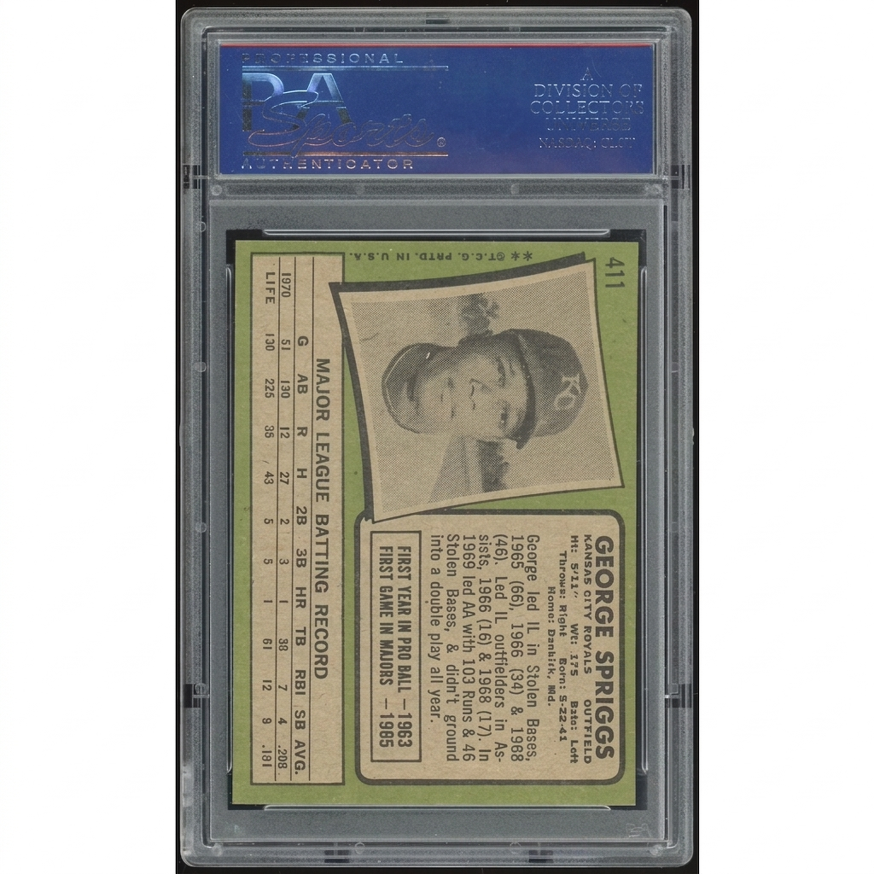 1971 Topps #411 George Spriggs Baseball Card | PSA 8.5