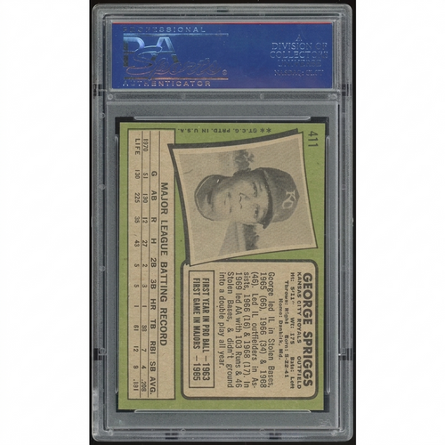 1971 Topps #411 George Spriggs Baseball Card | PSA 8.5